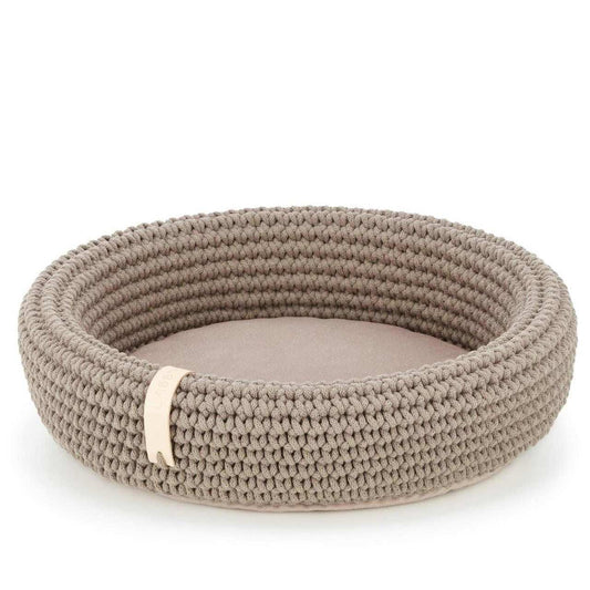 Handmade oval COCO Dog Bed in beige with soft cushion for small dogs