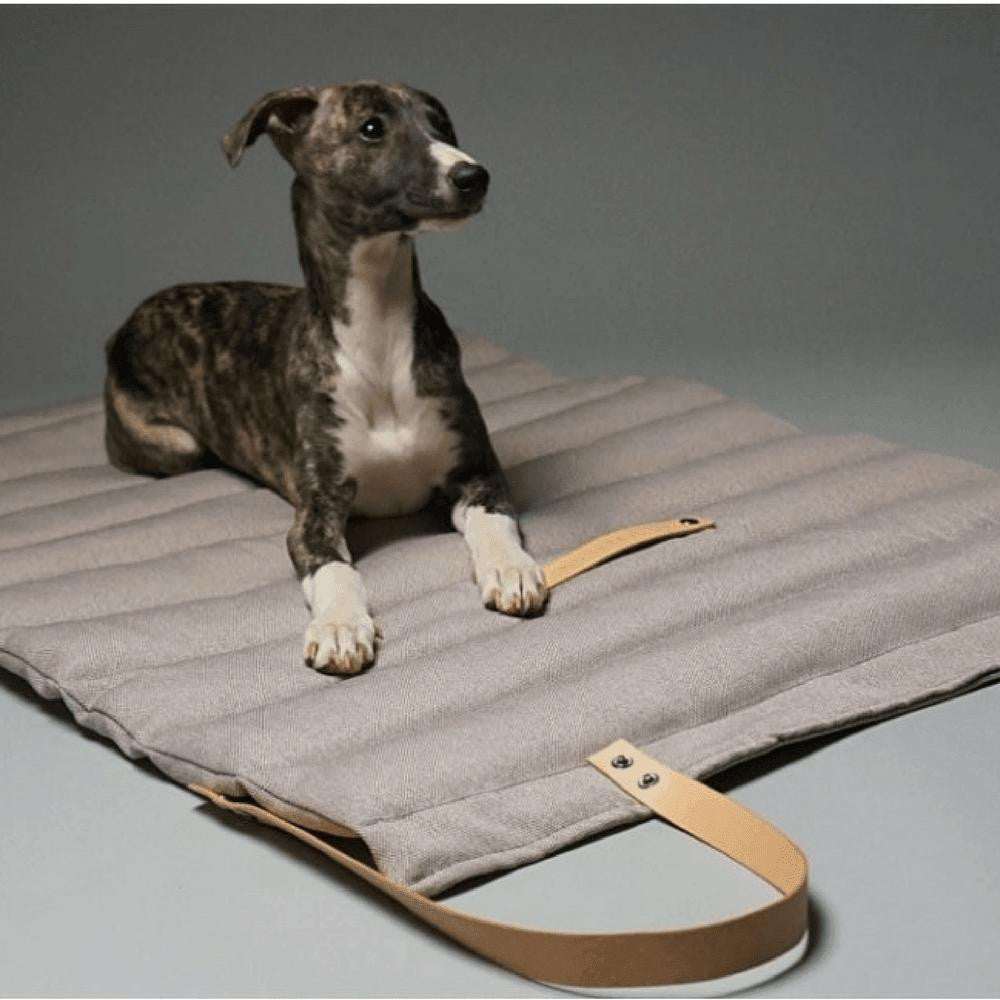 FOSSER Dog Travel Bed by Labbvenn in multiple colors with leather straps and compact roll-up design