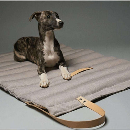 FOSSER Dog Travel Bed by Labbvenn in multiple colors with leather straps and compact roll-up design