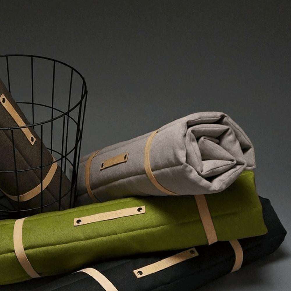 FOSSER Dog Travel Bed by Labbvenn in four colors, padded and rollable mat with leather straps for travel
