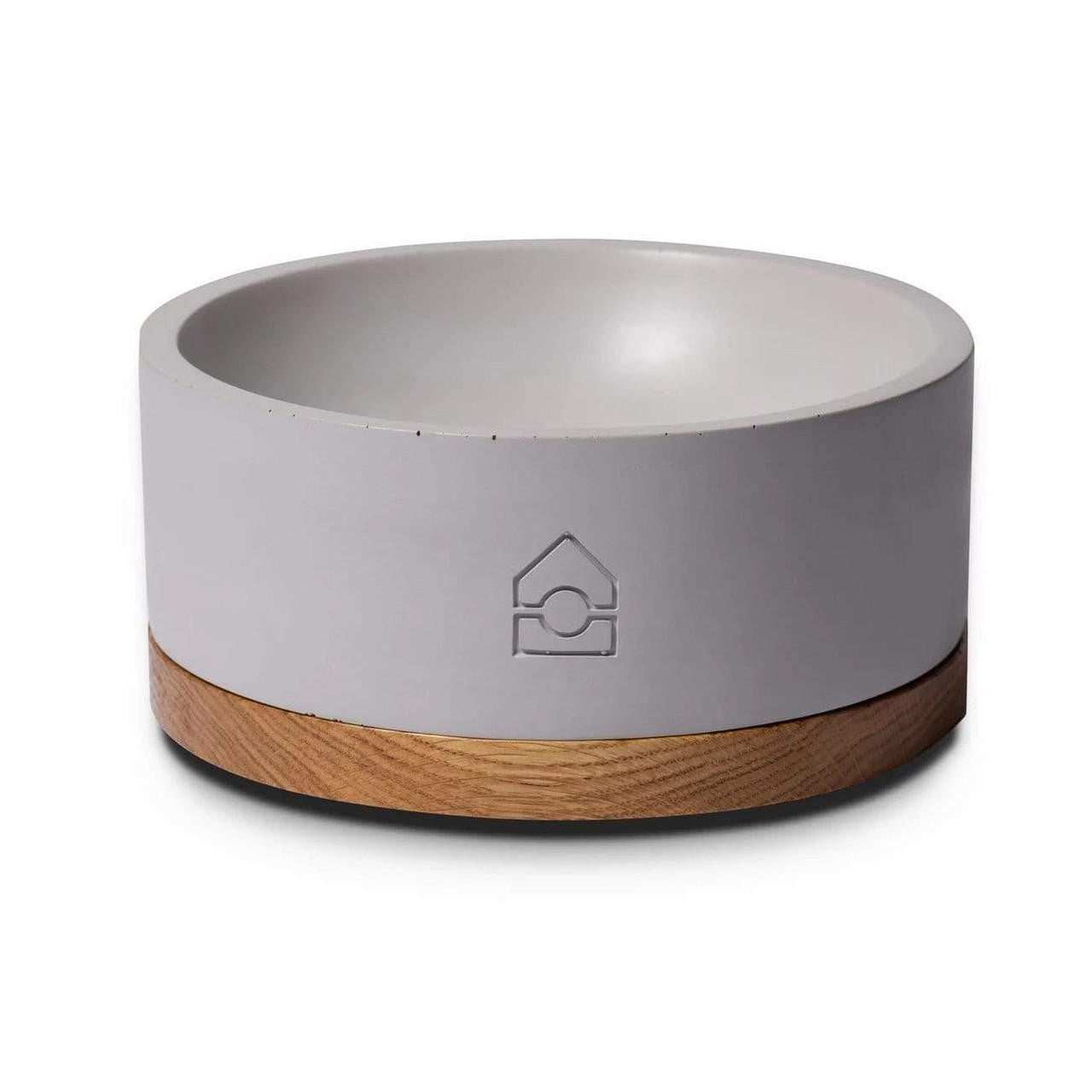 Vuku Single Buffet luxury dog bowl with concrete bowl and oak wood base