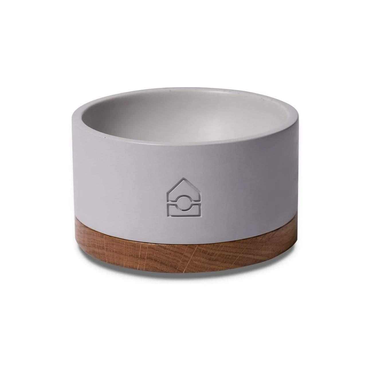 Vuku Single Buffet luxury dog bowl with concrete bowl and oak wood base
