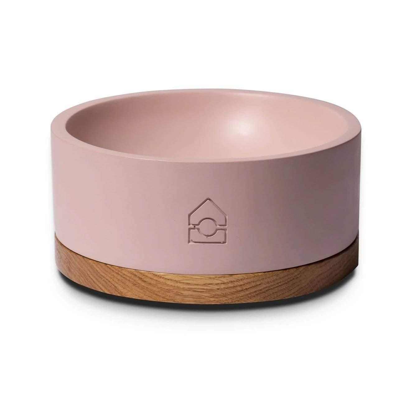 Vuku Single Buffet luxury dog bowl with oak base and concrete bowl