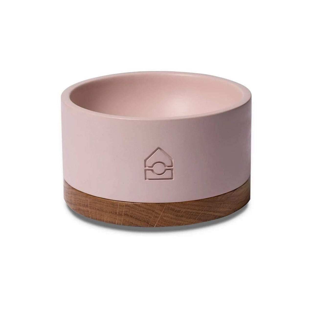 Vuku Single Buffet luxury dog bowl with architectural concrete bowl and natural oak base