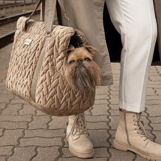 Muffin & Berry Velour Pet Carrier NAOMI Carrier by Muffin & Berry  Brown, Xtra Long   Pets Own Us