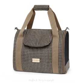 Brown Muffin & Berry House Carrier pet carrier with mesh windows, shoulder strap, and cotton lining