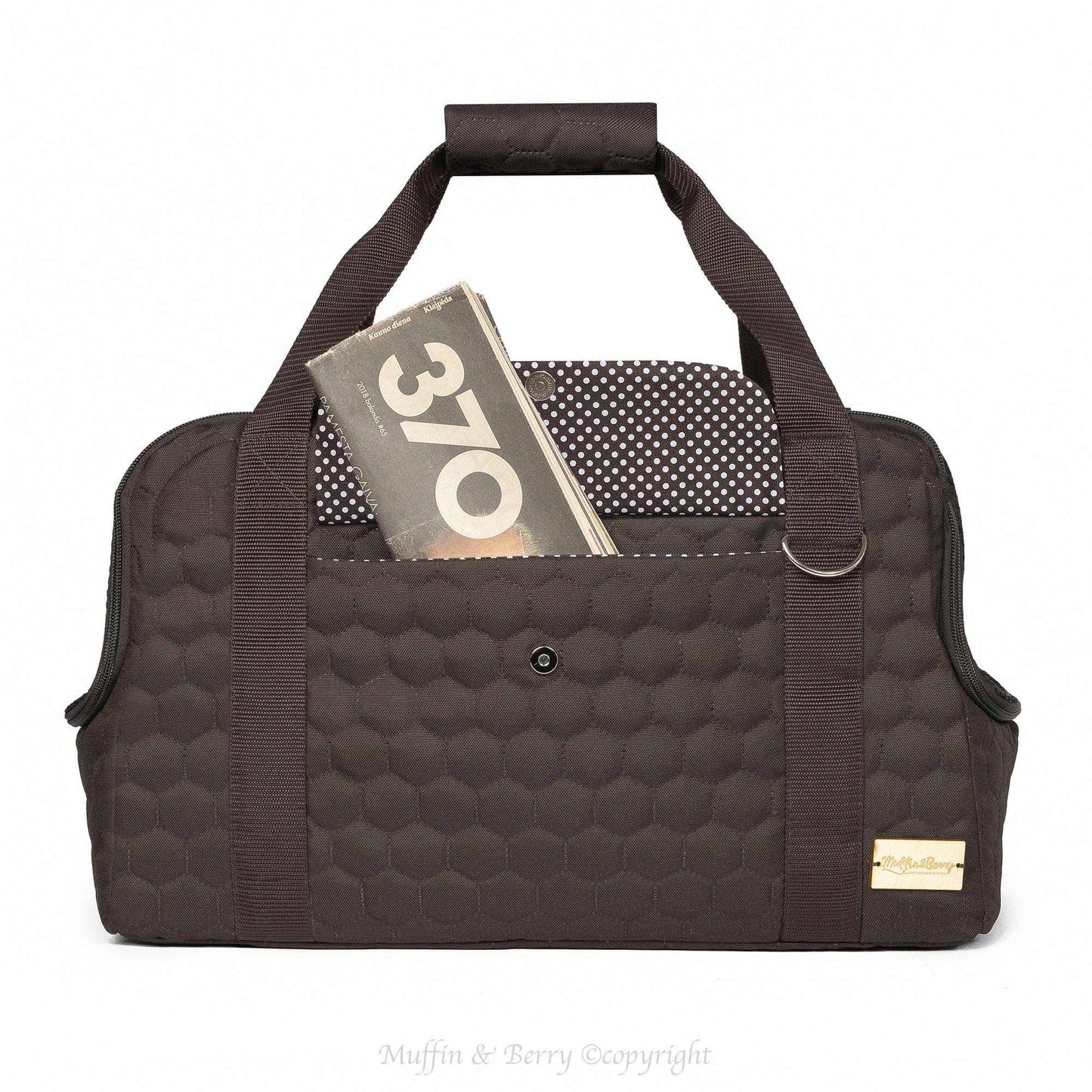 Black Muffin & Berry travel carrier for pets with breathable mesh and secure zip closure