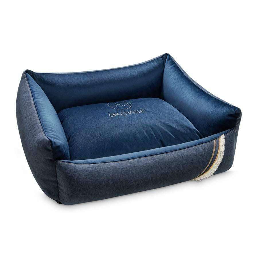 Navy blue Allure Luxury Dog Bed with golden accents by Oh Charlie