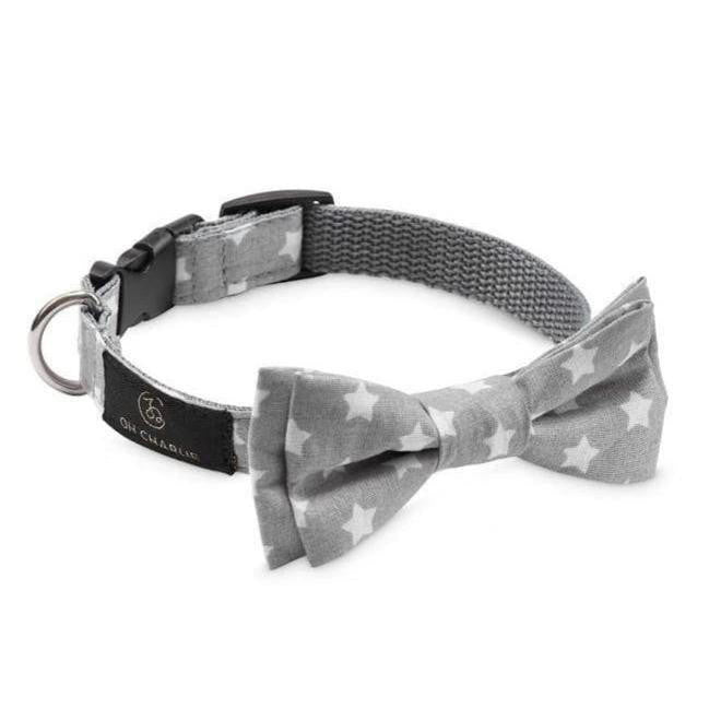 Oh Charlie Street Bowtie by Oh Charlie - Grey & White Stars   Pets Own Us