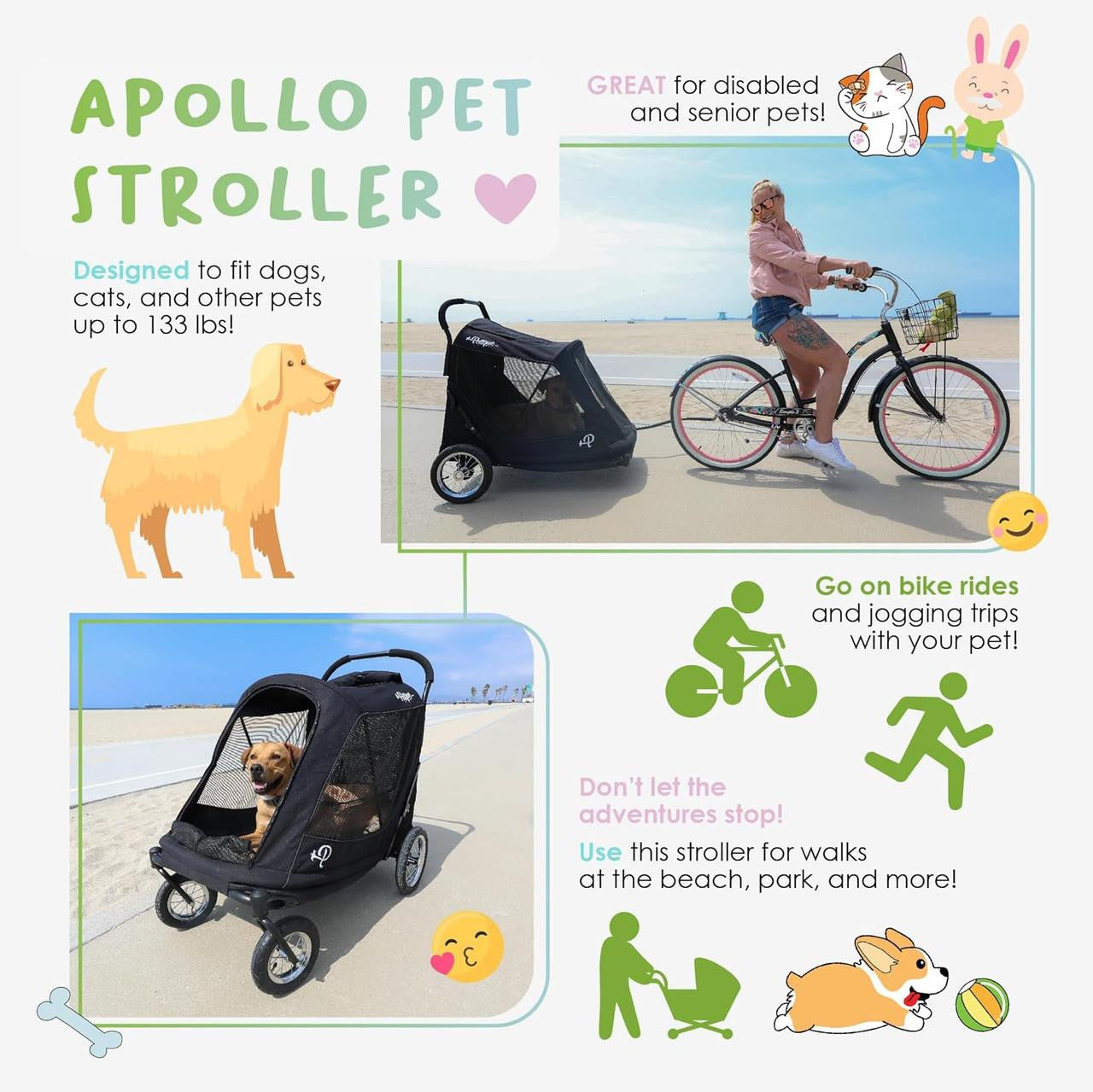  Petique Apollo Elite Pet & Dog Stroller | Bike Trailer | Free Rain Cover & Pump  PET-AP Pets Own Us