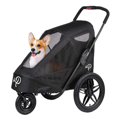 Petique Breeze Pet Jogger black dog stroller with mesh windows and all-terrain wheels