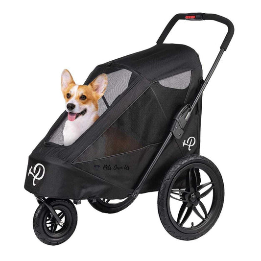 Petique Breeze Pet Jogger black dog stroller with mesh windows and all-terrain wheels