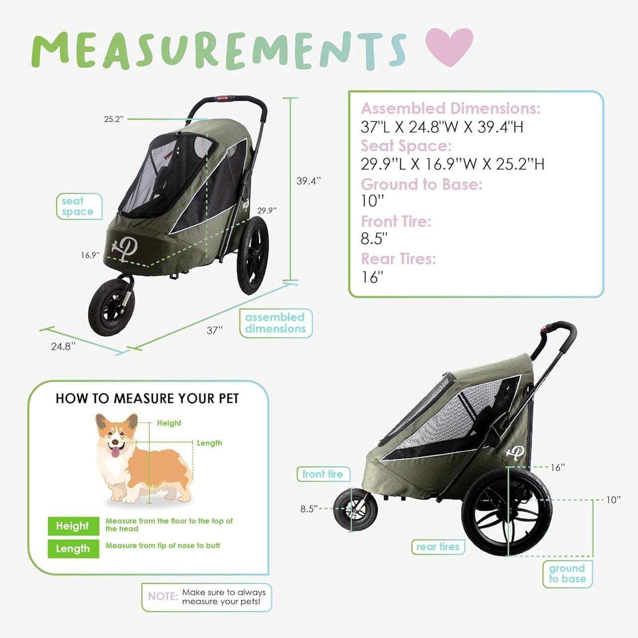 Petique Breeze Pet Jogger dog stroller with all-terrain wheels and mesh windows for dogs up to 35kg, featuring a lightweight frame and included rain cover and pump.