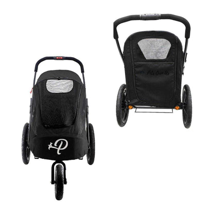 Petique Breeze Pet Jogger black dog stroller with mesh windows and all-terrain wheels for dogs up to 35kg