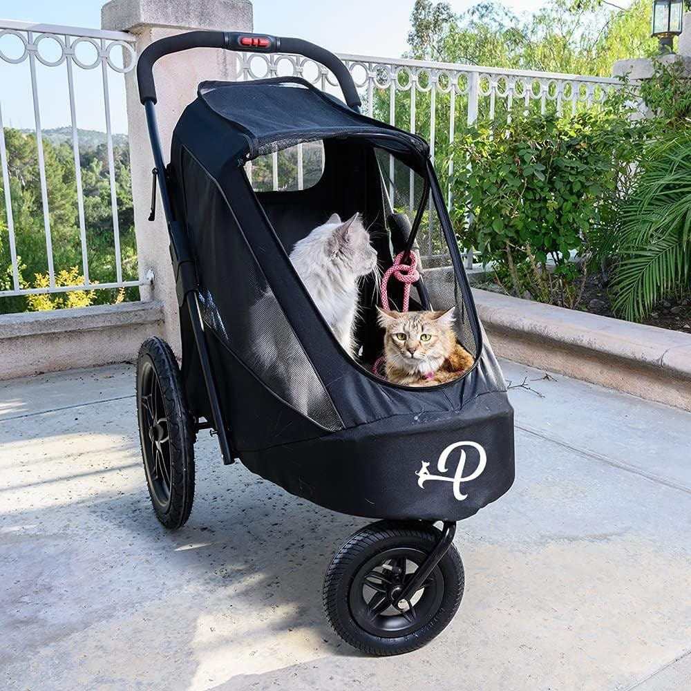 Petique Breeze Pet Jogger black dog stroller with mesh windows and all-terrain wheels