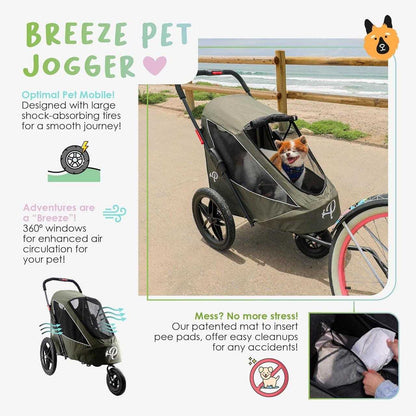 Petique Breeze Pet Jogger black dog stroller for dogs up to 35kg with rain cover and pump accessories