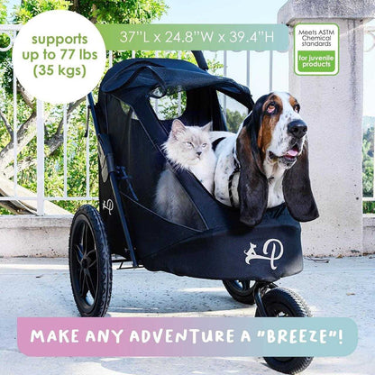Petique Breeze Pet Jogger dog stroller in black with all-terrain wheels and mesh windows for airflow