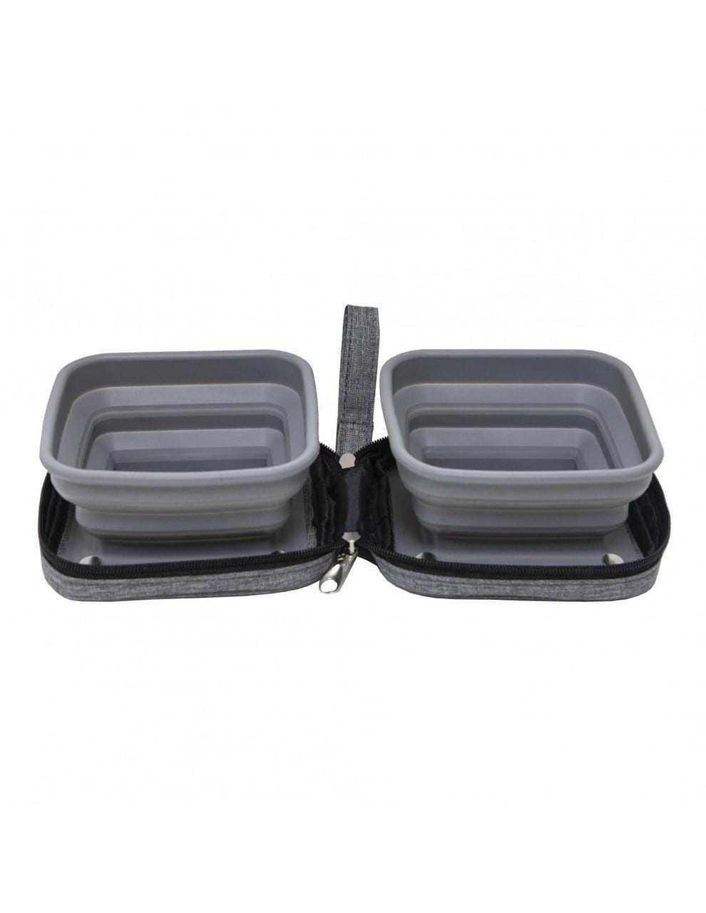 Petique Portabowl double-bowl travel dish for pets with foldable design and carrying accessories