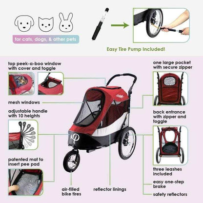 Petique Trailblazer Pet Jogger in black with dog inside stroller for walking, jogging, and biking pets up to 35kg
