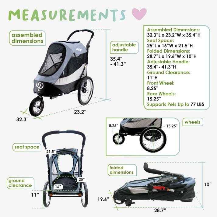 Petique Trailblazer Pet Jogger stroller and bike trailer for dogs under 35kg in three colors