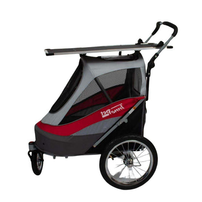 InnoPet Sporty Deluxe black grooming table mounted on dog trailer for easy pet care at shows
