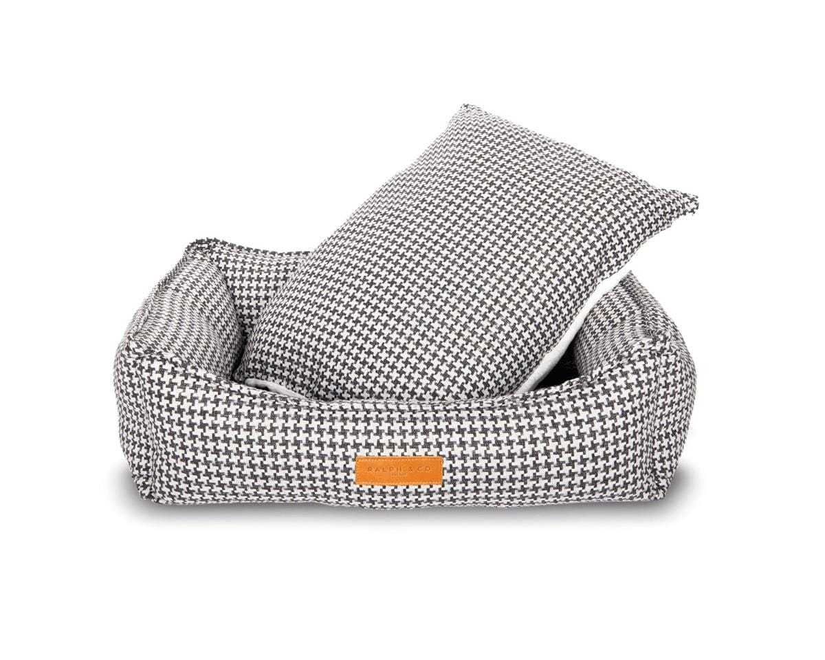 Luxury Tweed Dog Bed in houndstooth pattern with plush orthopaedic support and removable washable cover