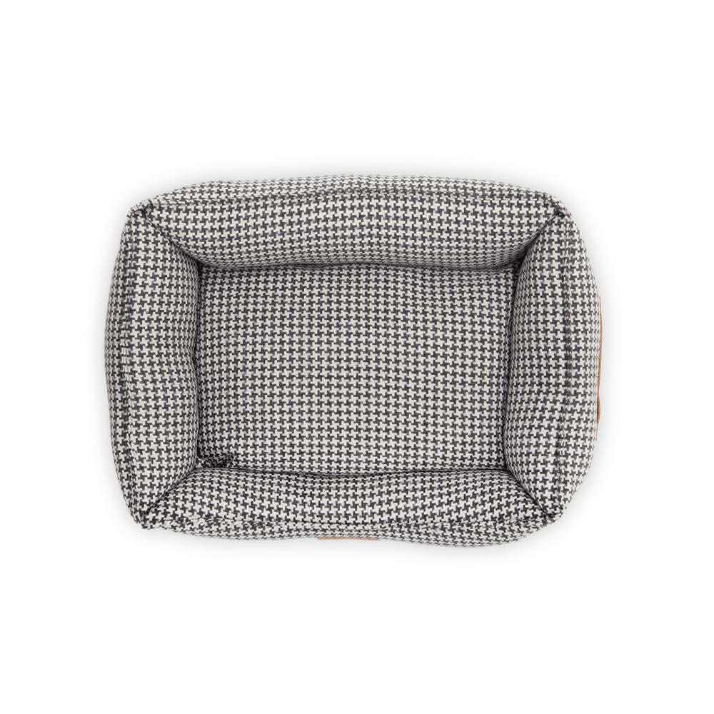 Luxury Tweed Dog Bed in houndstooth pattern with orthopaedic support and faux fur lining