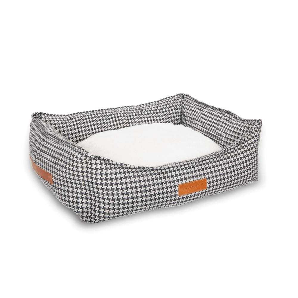 Luxury Tweed Dog Bed in houndstooth pattern with plush faux fur lining and orthopaedic support for dogs