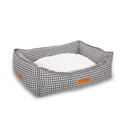 Luxury Tweed Dog Bed in houndstooth pattern with plush faux fur lining and orthopaedic support for dogs