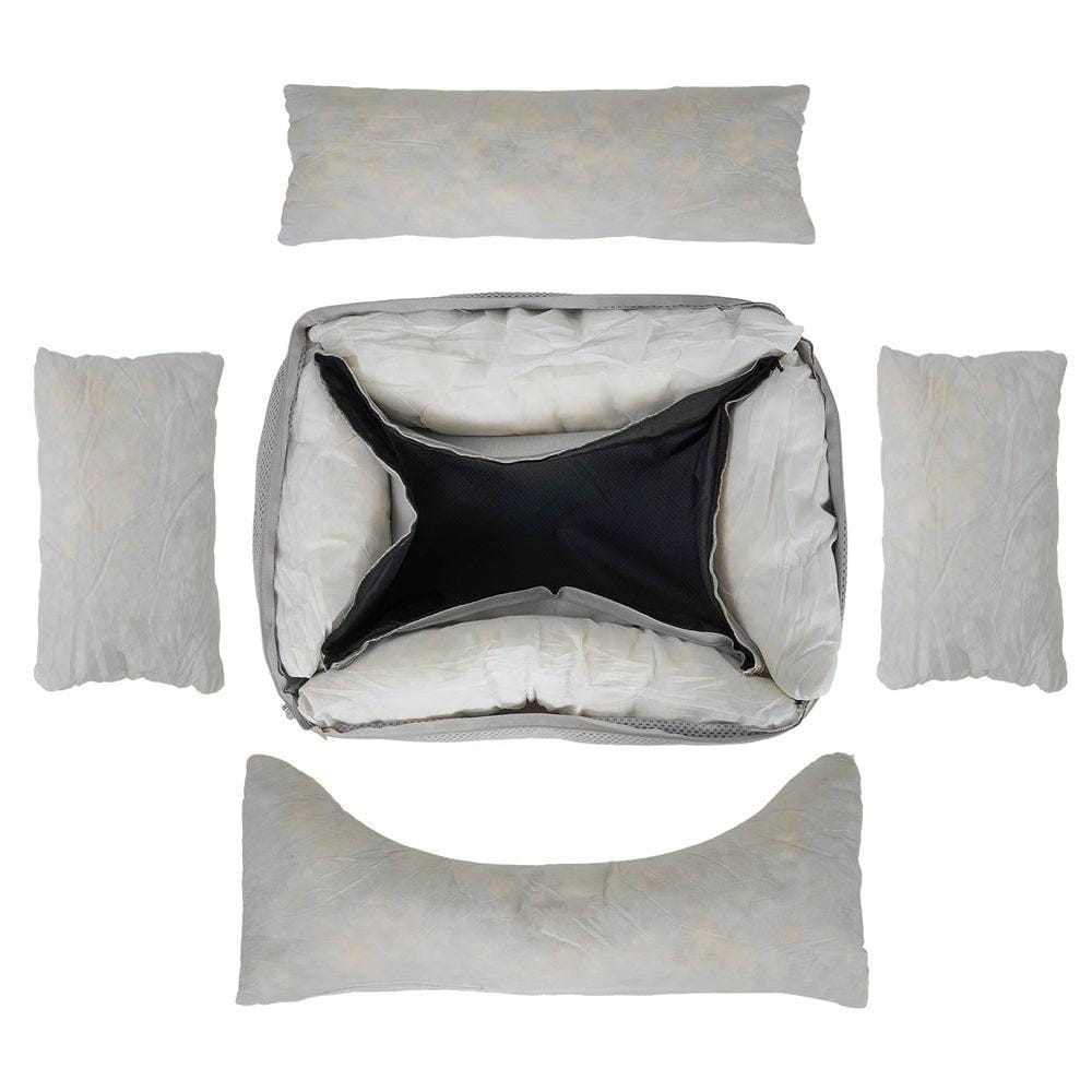 Orthopedic memory foam dog bed with beige knitted upholstery by Ralph & Co in two colors