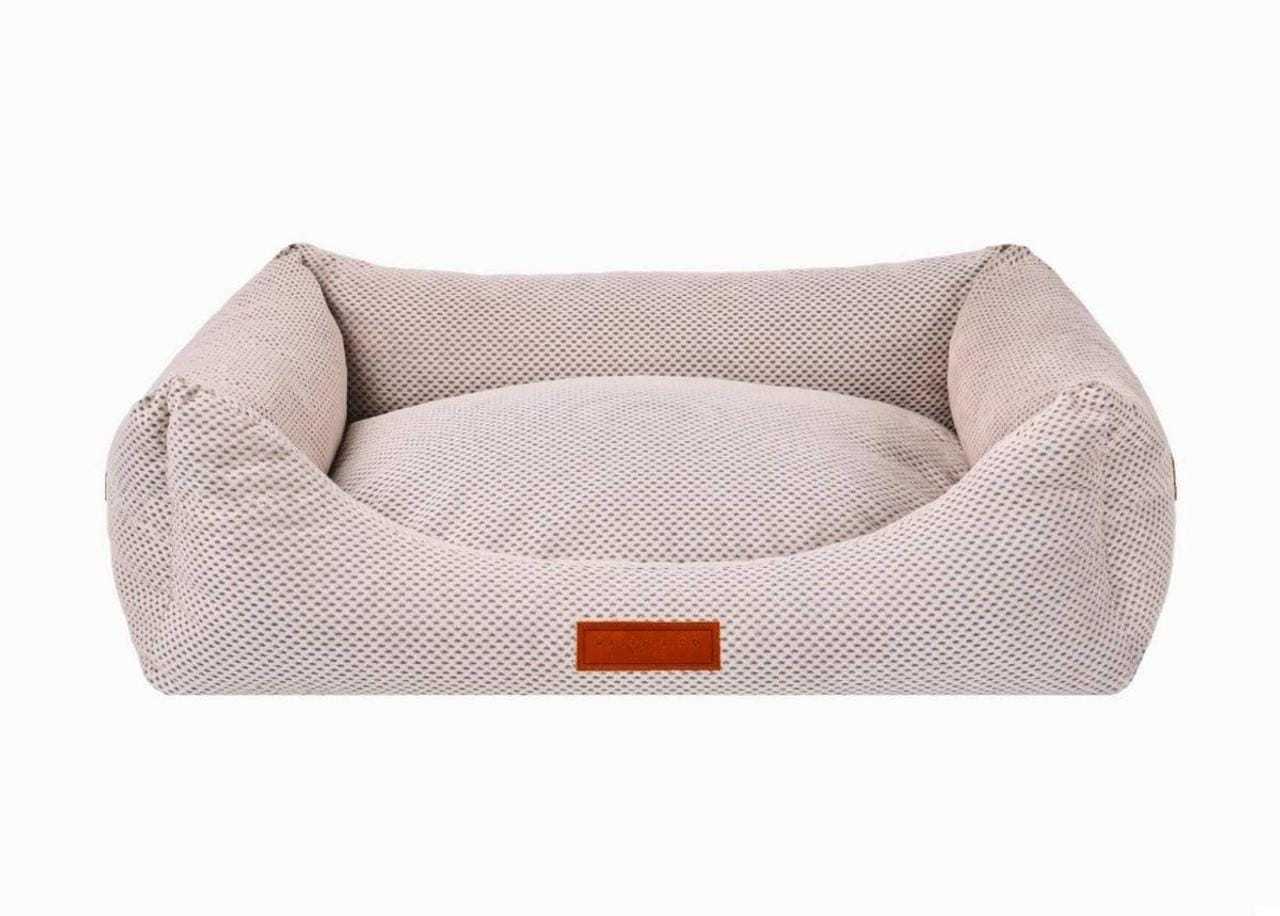Orthopedic memory foam dog bed in grey knitted upholstery with orthopedic support and removable washable cover