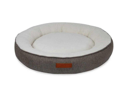 Ralph & Co Tweed Calming Donut Dog Bed in Lincoln design with herringbone tweed and faux rabbit fur lining.