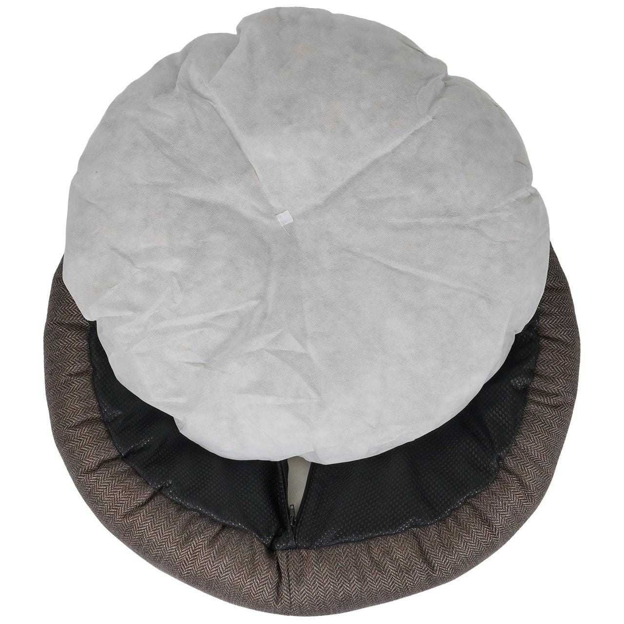 Ralph & Co Tweed Calming Donut Dog Bed Lincoln design with herringbone tweed and faux rabbit fur lining for dog comfort and anxiety relief