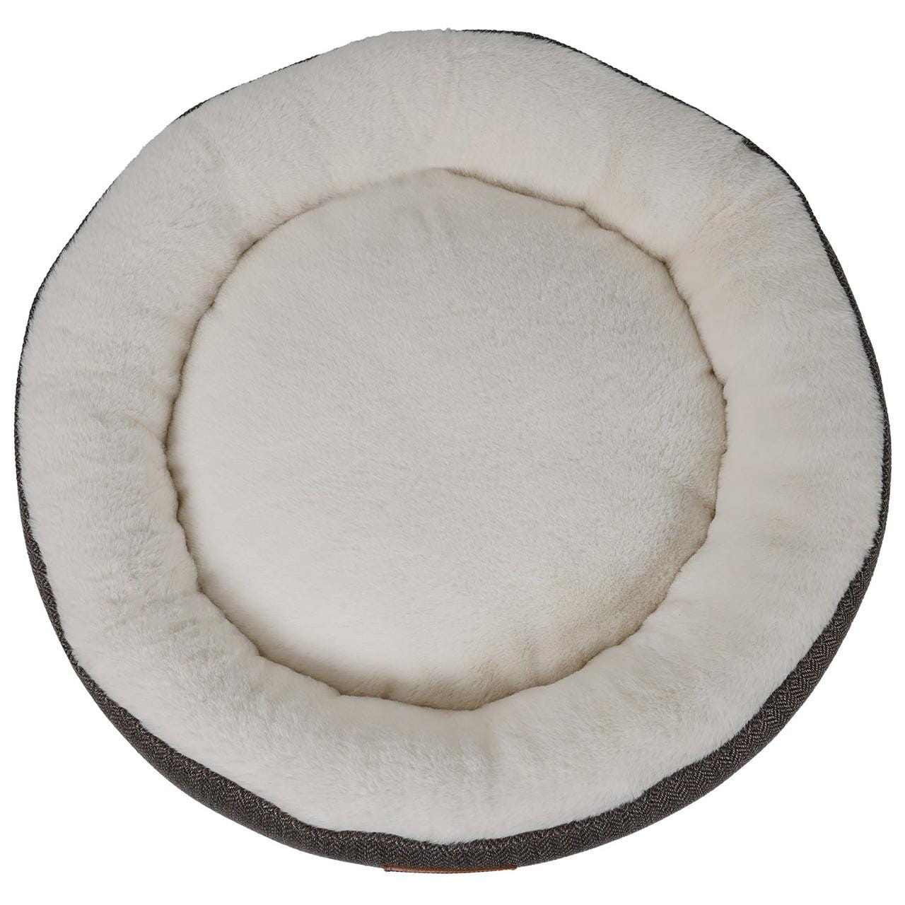 Ralph & Co Tweed Calming Donut Dog Bed Lincoln in herringbone tweed with soft faux rabbit fur lining