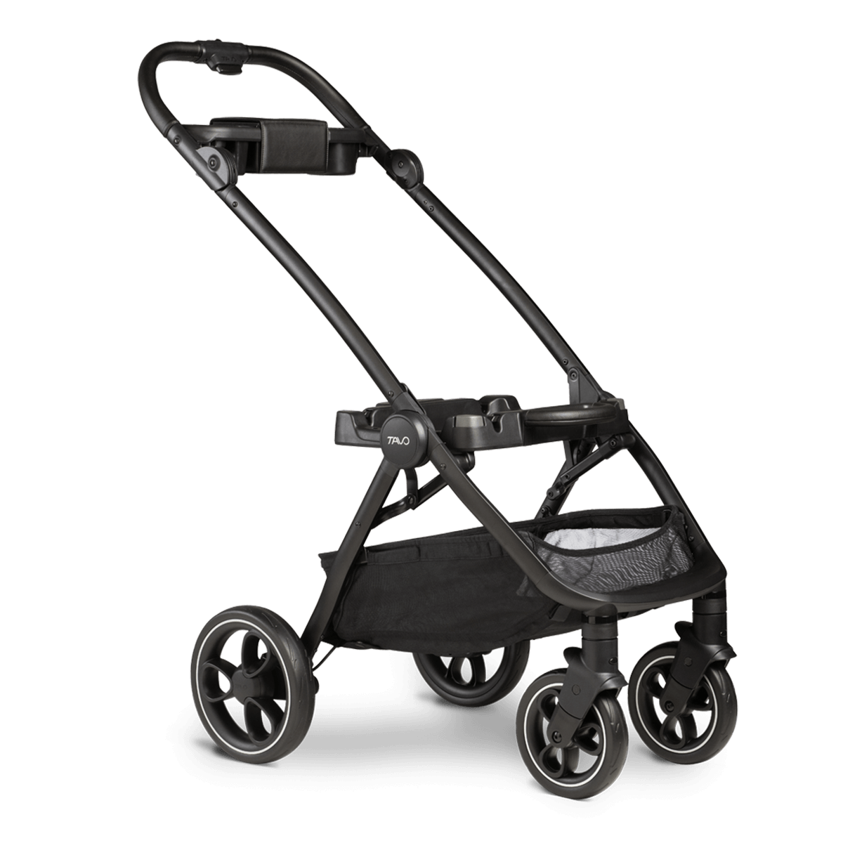 Tavo Maeve pet car seat clipped into Roscoe stroller frame for pet travel system