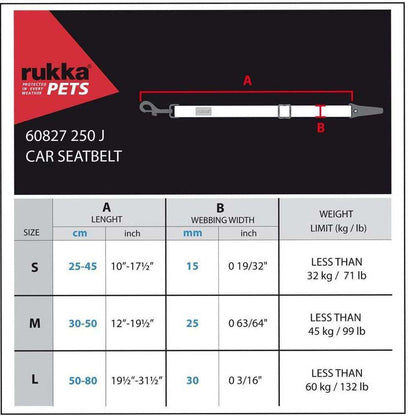 Rukka Dog Seat Belt ISOFIX adjustable nylon safety leash with reflective details and gunmetal snap hook