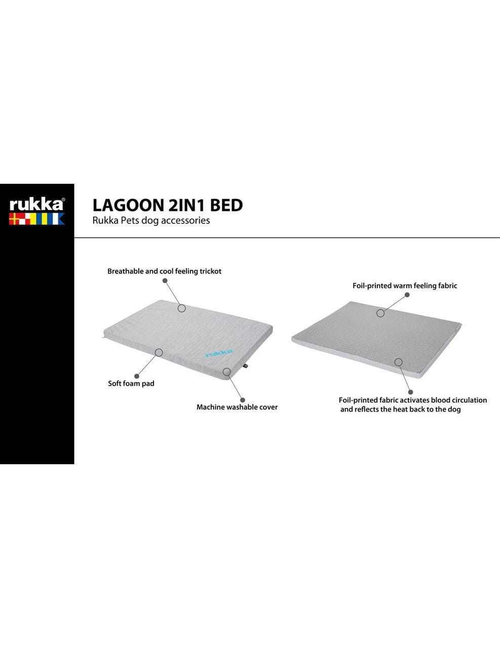 Rukka Lagoon Pet Stroller Mattress and Bed in grey, shown in three sizes for dog comfort and travel convenience