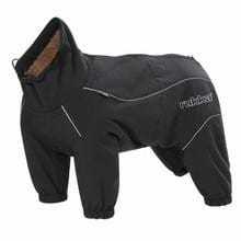 Rukka Pets thermal dog overall in burgundy and black with plush lining and weatherproof fabric