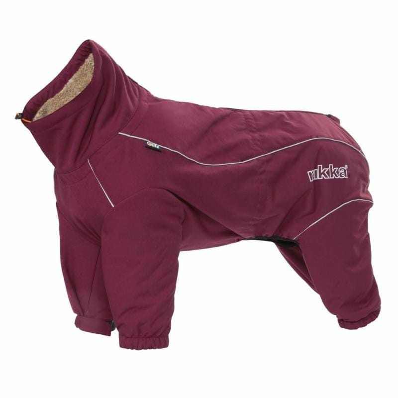 Rukka Pets thermal dog overall in burgundy and black with plush lining and reflective details