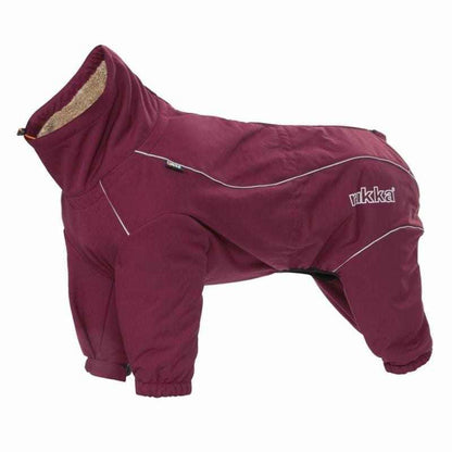 Rukka Pets thermal dog overall in burgundy and black with plush lining and reflective details