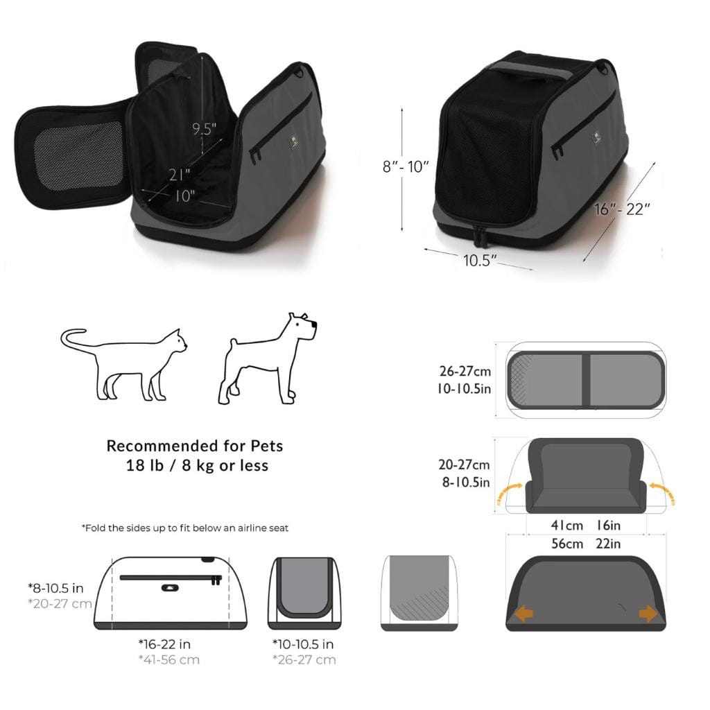 Sleepypod AIR Pet Carrier airline compliant crash tested in four colors with expandable design and safety features for pets up to 18 pounds