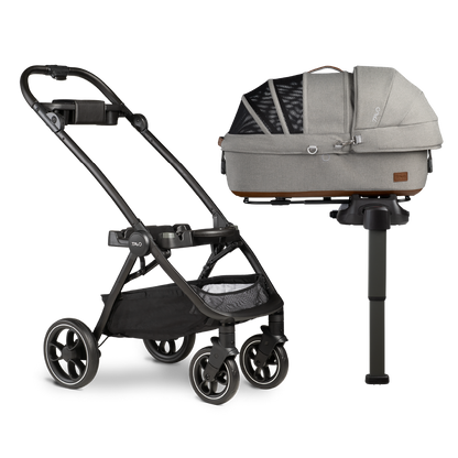 Tavo Maeve pet car seat clipped onto Roscoe stroller frame in black
