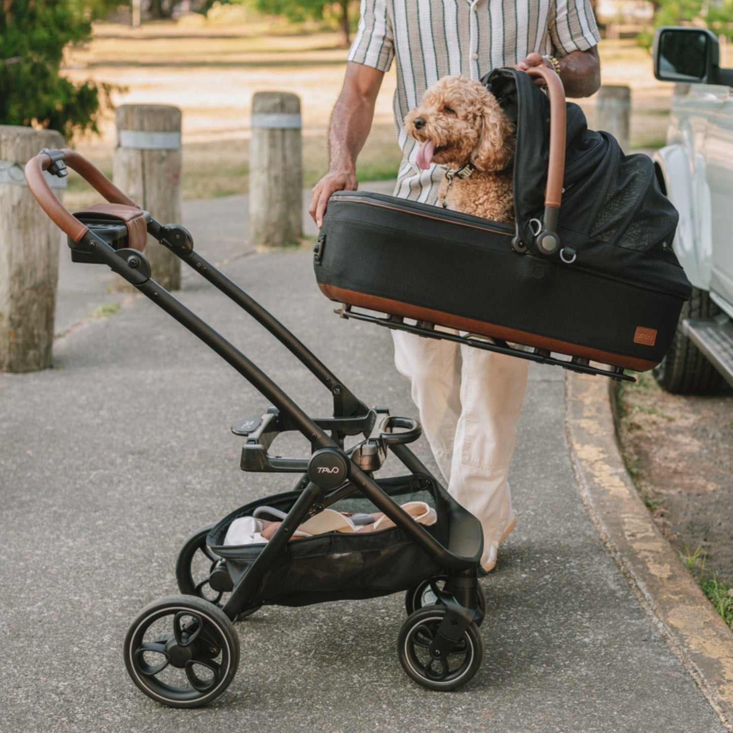 Tavo Pets Dog Car Seat Tavo Maeve + Roscoe Bundle | Pet Car Seat, Vehicle Base & Stroller Frame | Complete Travel System Pet Car Seat - Complete Travel System with Stroller & Base | Tavo Maeve + Roscoe Bundle