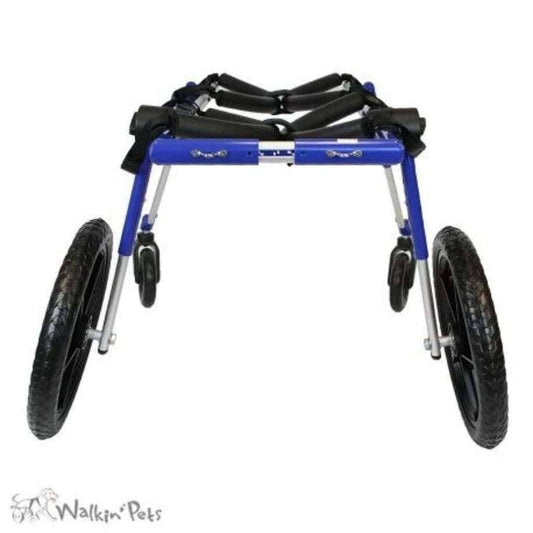 Full Support Quad Dog Wheelchair for large dogs with adjustable height, length, and width, featuring durable aluminum frame and all-terrain foam wheels.